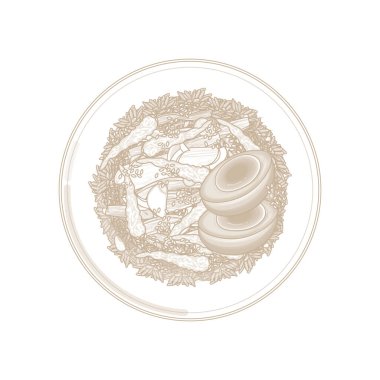 Vektör Illustration Logo Hattı Sanat Üst Görünümü Kore Yemeği Jang Jorim veya Jjang Jorim ile Rice