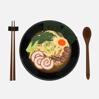 Vector Illustration logosu Clip Art Top View Shoyu Ramen with Chicken Chashu