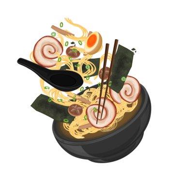 Vector Illustration logosu Clip Art Levitation Shoyu Ramen with Chicken Chashu