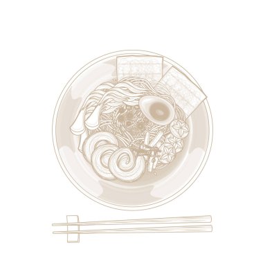 Vector Illustration logo hattı sanat Top View Shoyu Ramen Eriştesi