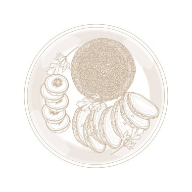 Vector Illustration logosu Sanat Hattı Tavuk Char Siu ve Hainan Rice tabakta