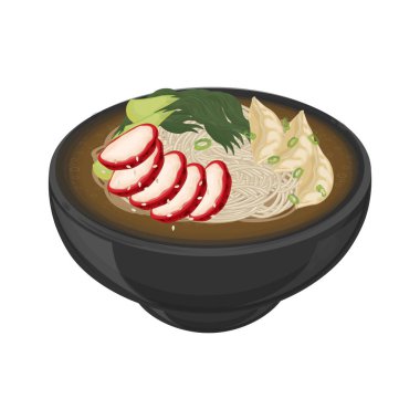 Vector Illustration logosu Clip Art Char Siu Erişte Çorbası ve Wonton