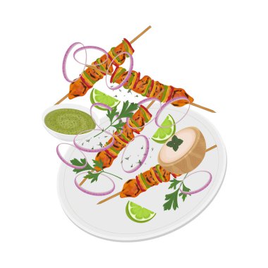 Vector Illustration logosu Clipart Levitation Hint Gıda Tavuğu Tikka Şişleri