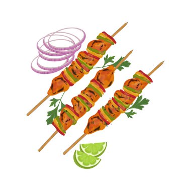 Vector Illustration logosu Clipart Tandoori Chicken Tikka izole edildi