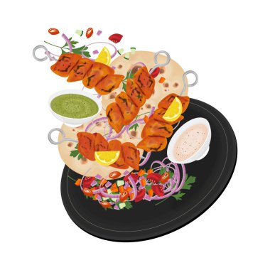 Vector Illustration logosu Clipart Levitation Tandoori Chicken Tikka Kebap