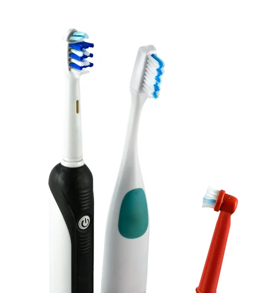 Funny family of three toothbrushes isolated — Stock Photo, Image