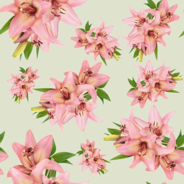 sorunsuz çiçek desenli pembe lily çiçek