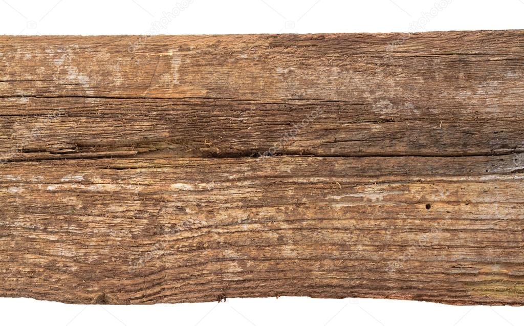 Wooden plank. Old wood on white background. Cracky rustic wood