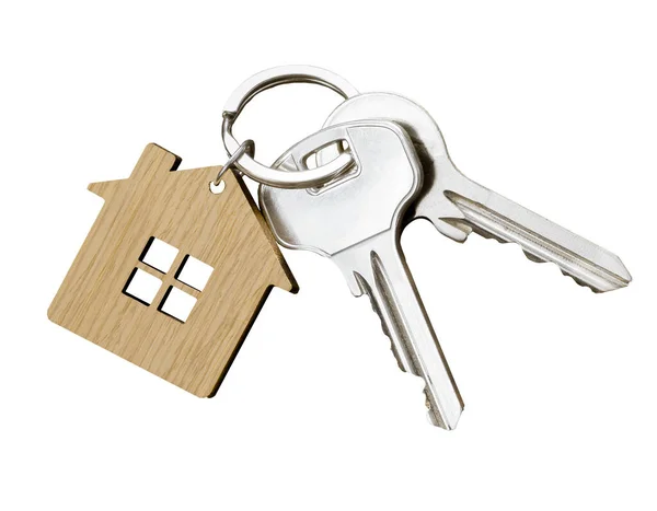 House Key Pair House Shaped Keyring Isolated White Background Top — Stock Photo, Image