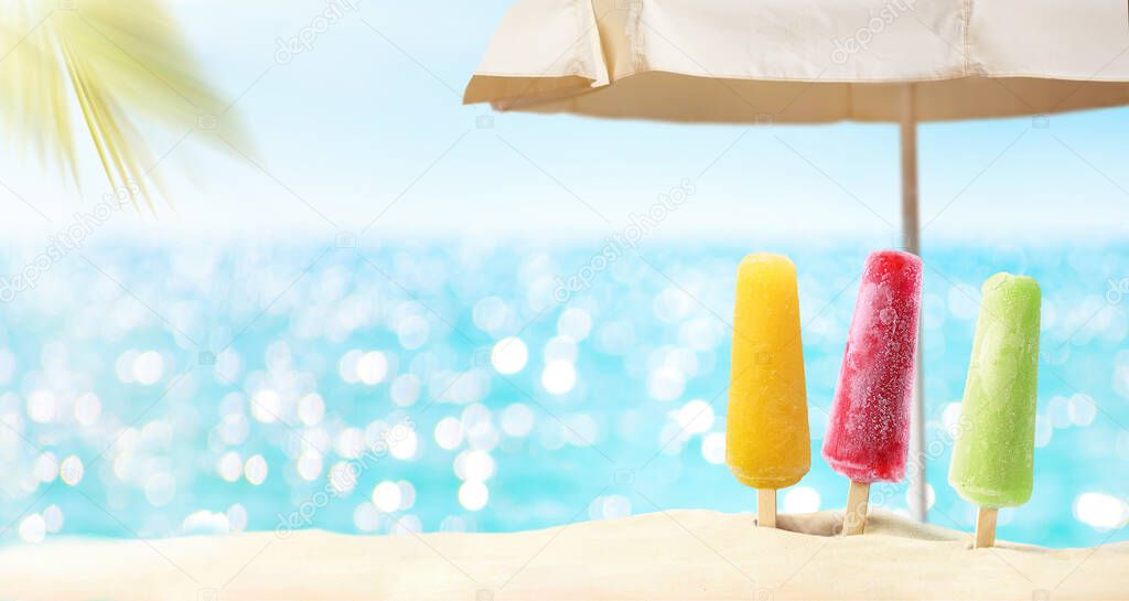 Summer vacations background concept. Copy space. Cool and tasty popsicles
