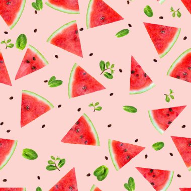 Taze nane yapraklı, kusursuz karpuz dilimleri..