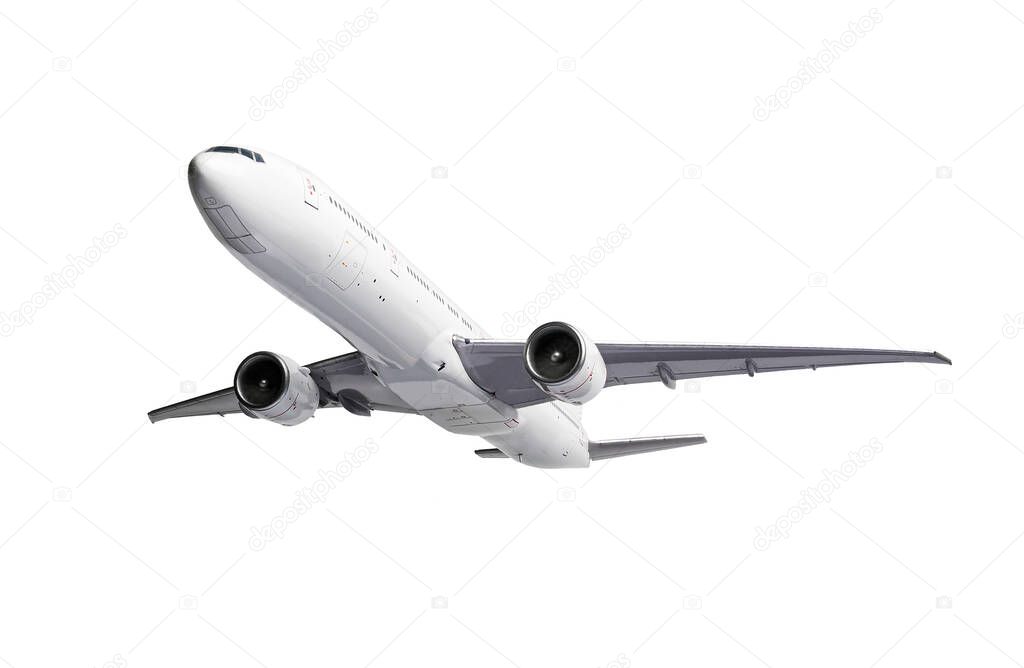 White modern Airliner isolated on white background.