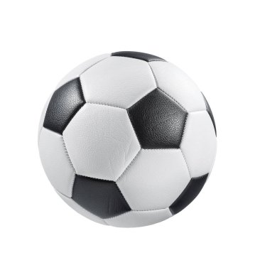 Soccer ball, football characterized by its classic black and white hexagonal and pentagonal pattern isolated on white
