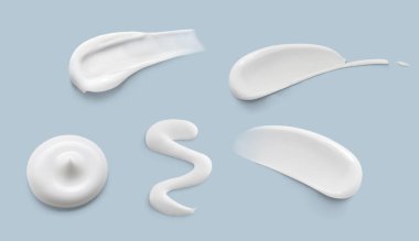 Mavi arkaplanda beyaz krema örnekleri, ürün örneği için düz girdaplar