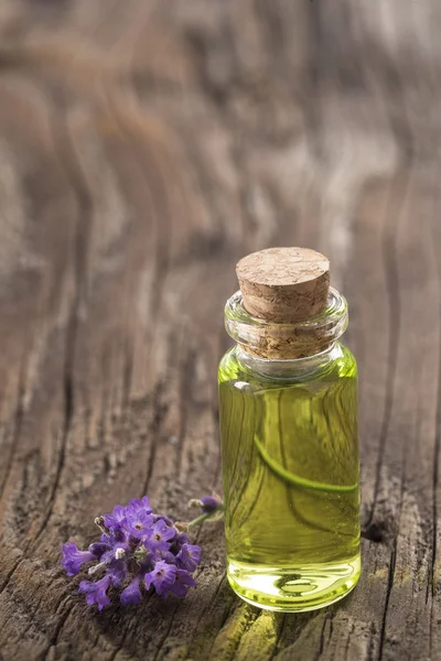 Lavender oil in a glass bottle — Stock Photo, Image