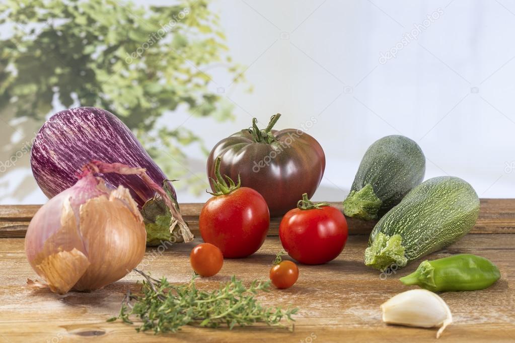 Fresh vegetable ingredients for Ratatouille