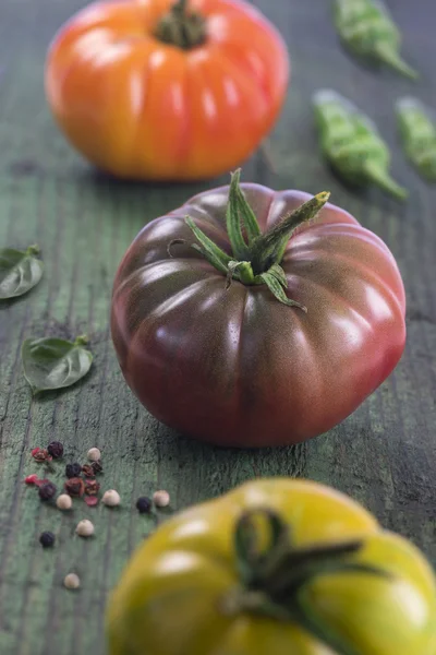 Scheda pomidorami i bazylią — Zdjęcie stockowe
