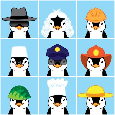 Farklı meslek sevimli penguenler