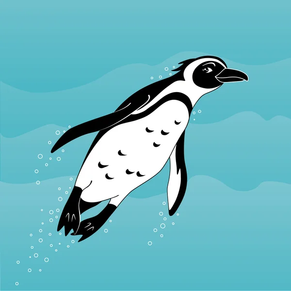 Söta tecknade afrikanska penguin simning i havet. — Stock vektor