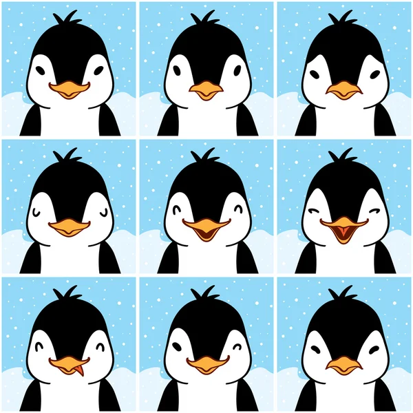 Симпатичные мультяшные лица пингвинов . — стоковый вектор
