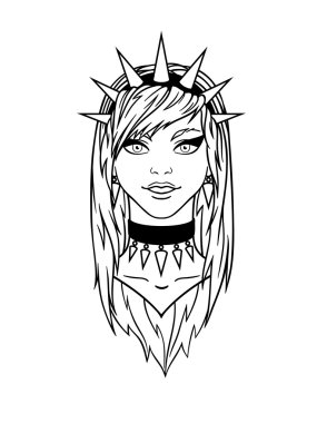 Şık subcultural genç kız ile çivili bezel.