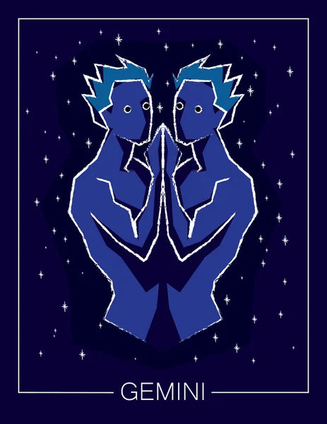 Zodiac sign Gemini on night starry sky background. — Stock Vector