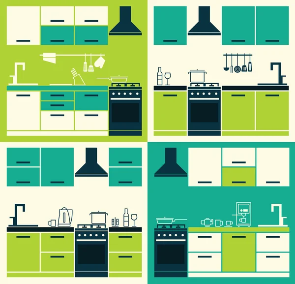 Set moderne keuken interieur. — Stockvector