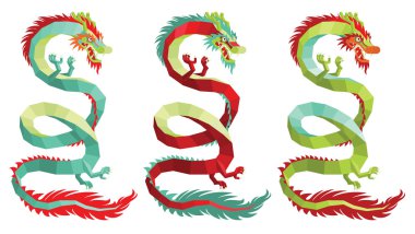 Vektör poligonal Çince ejderha kümesi.