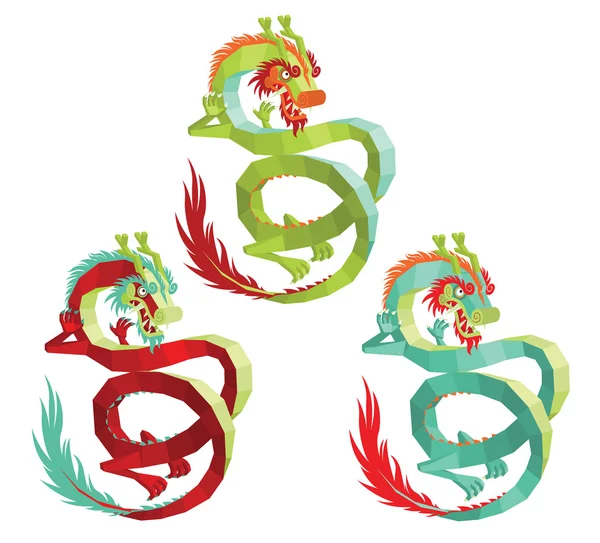 Set di draghi cinesi poligonali vettoriali . — Vettoriale Stock