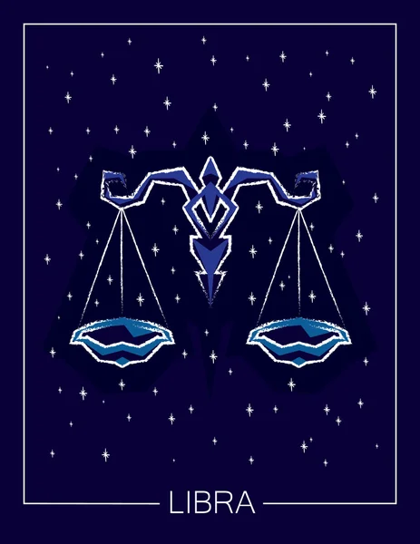 Signo del zodíaco Libra en el fondo del cielo estrellado noche . — Vector de stock