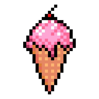 Çilekli pembe dondurma külahı, kirazlı üst pikselde renkli resimli kare beyaz arka planda izole edilmiş..