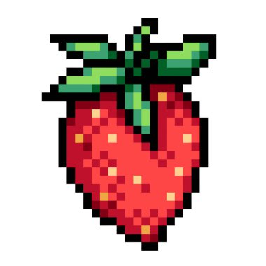 Çilekli meyve pikseli renkli resim kare beyaz arkaplanda izole edildi.