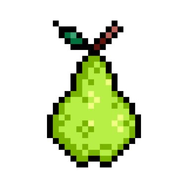 Kare beyaz arka planda izole edilmiş yeşil armut meyve pikseli renkli resimleme.