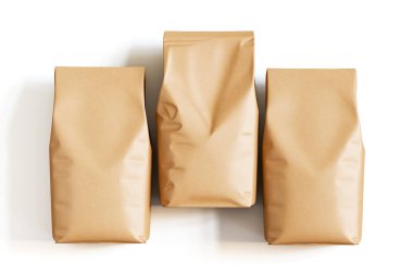 Kahverengi kahve kesesi rengi beyaz arkaplanda izole edilmiş.