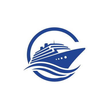 Seyir Gemisi Logo Vektörü. Mavi Okyanus Seyahat Tur Simgesi Vektörü