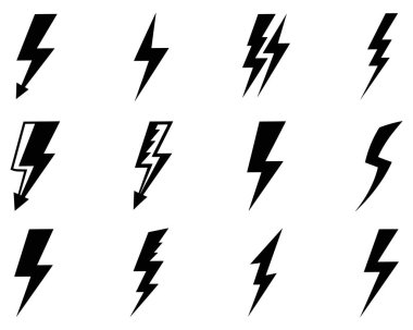 Şimşek Şimşeği Simgesi Ayarlama Vektörü. Elektrik Enerji Gücü Sembol Vektörü