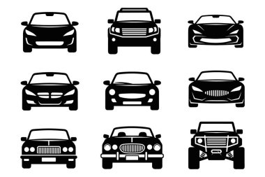 Ön araba simgesi ayarlama vektörü. Otomatik Araç Silüet Koleksiyon Vektörü