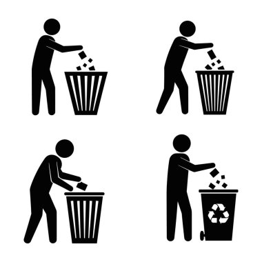 Çöp Stickman Simge Vektörü. Geri Dönüşüm Farkındalığı Vektörü Ayarla