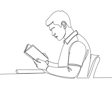 İnsan Okuyan Kitap Vektörü İllüstrasyonunun Sürekli Çizimi