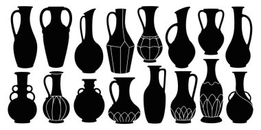 Dekoratif Vazo Siluet Koleksiyon Seramik Çömlek Şekilleri Vektörü Kümesi
