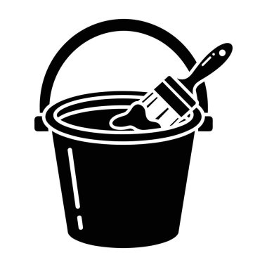 Fırça Silueti Vektör İllüstrasyonlu Boya Kovası