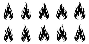 Ateş Silueti Toplama Kümesi ve Yanan Alev Şekilleri Vektörü