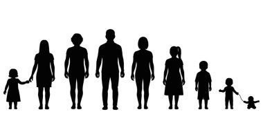 Aile Üretimi Silueti Ebeveynler, Çocuklar ve Büyükbabalar Koleksiyonu Daimi Figürler Vektörü