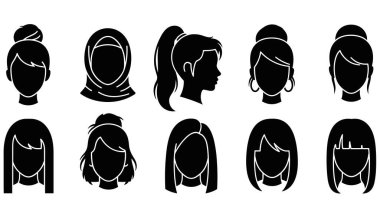 Kadın Saç Tarzı Silueti Kadın Saç Tıraşları ve Modern Saç Tarzı Vektörü Koleksiyonu