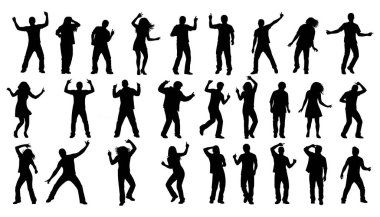 Dans Eden İnsanlar Silueti Parti Koleksiyonu ve Kutlama Dans Pozisyonları Vektörü