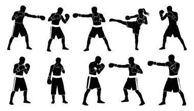 Dövüş Sanatları Silüeti Karate ve Tekvando Dövüş Pozisyonları Koleksiyonu Vektörü