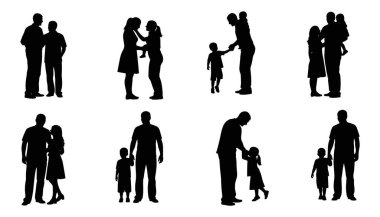 Aile Yaşamı Siluet Koleksiyonu Ebeveynler ve Çocuklar Günlük Etkinlik Vektörü