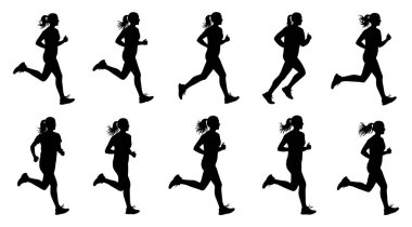 Koşan Kadın Silueti Koleksiyonu Koşu ve Koşu Pozisyonları Vektörü