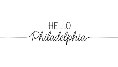 Merhaba Philadelphia el yazısıyla karşılama yazısı ve temiz altı çizili sürekli çizgi vektörü.