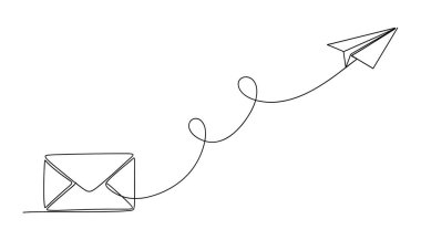 E- posta iletisi ve kağıt uçak çizgisi illüstrasyon iletişim kavramı